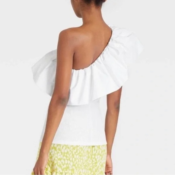 NWT Who What Wear Ruffle Elbow Sleeve One Shoulder Blouse - Picture 2 of 6